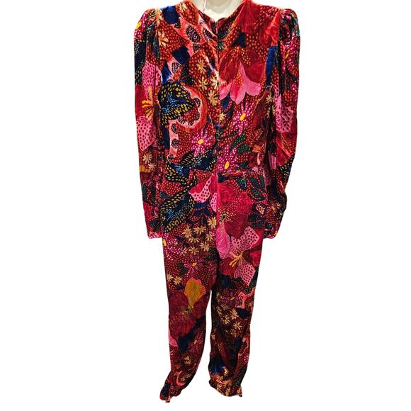 Farm rio snake garden red velour floral bright jumpsuit long sleeve winter S - Picture 3 of 14